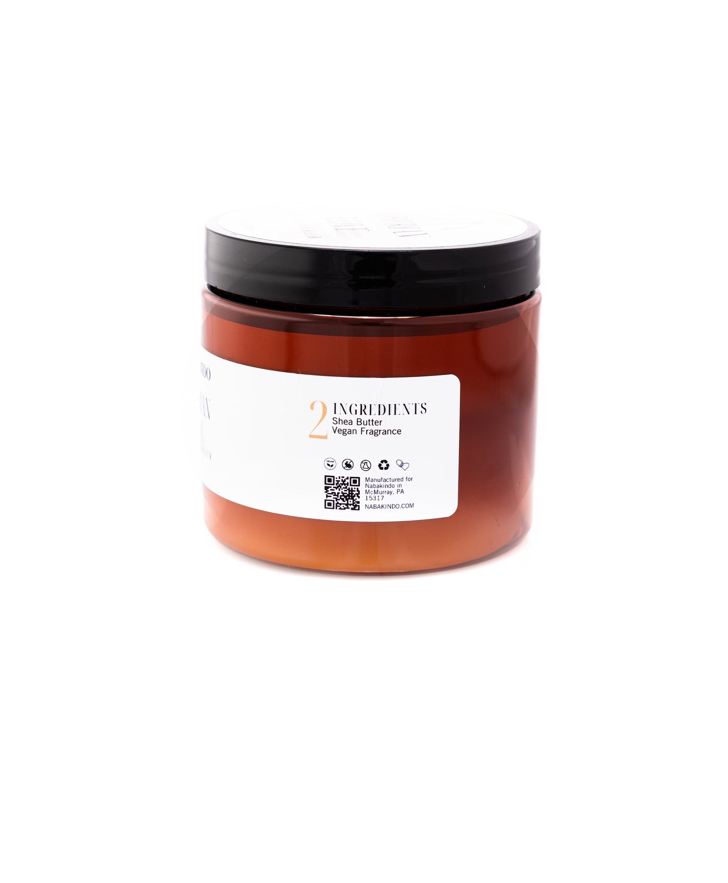 Product shot of moisturizer which includes ingredients listed on the packaging. Ingredients include: shea butter and vegan fragrance.