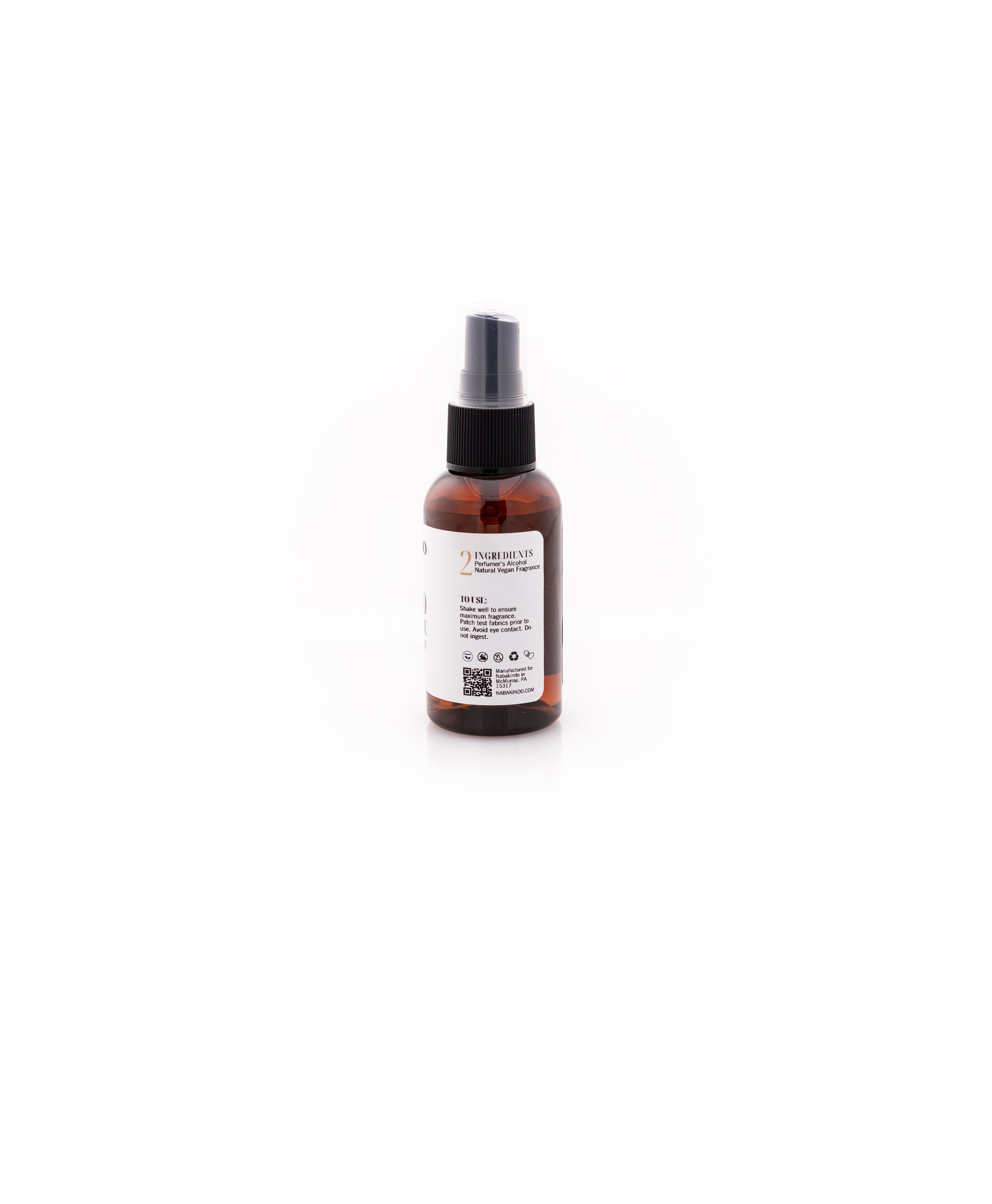 A list of Bakindo Head to Toe Fragrance Mist ingredients: Perfumer's Alcohol, and Natural Vegan Fragrance.