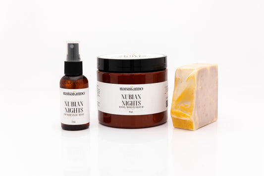 NUBIAN NIGHTS BUNDLE (8oz Nubian Nights Body Moisturizer, Nubian Nights Fragrance Mist, and a Nubian Nights Vegan Bar)