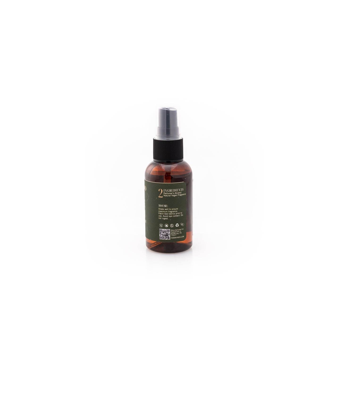 Photo of ingredients listed for Serene Safari Fragrance Spray on packaging. Ingredients are: Perfumer's Alcohol, Natural Vegan Fragrance.